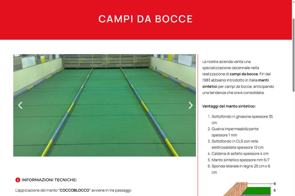 Pagina dedicata ai campi da bocce, realizzati dall'azienda Cocconi. Si tratta della specialità principale del geom. Claudio Cocconi, che realizza queste tipologie di campi dal 1984