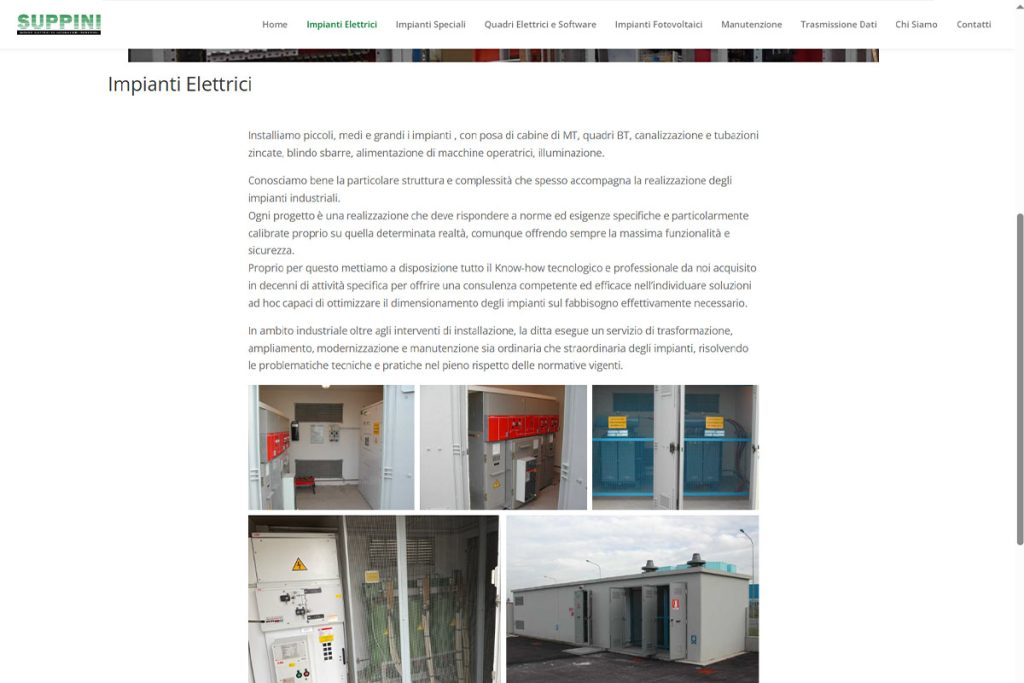 Pagina del sito aziendale di Suppini S.r.l., dedicata al servizio di progettazione e Realizzazione di Impianti elettrici